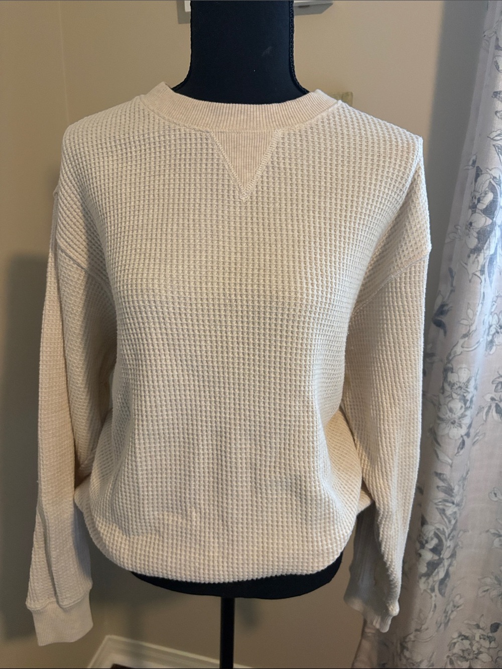 Arie Cream So Soft Waffle-Knit Crew Sweater